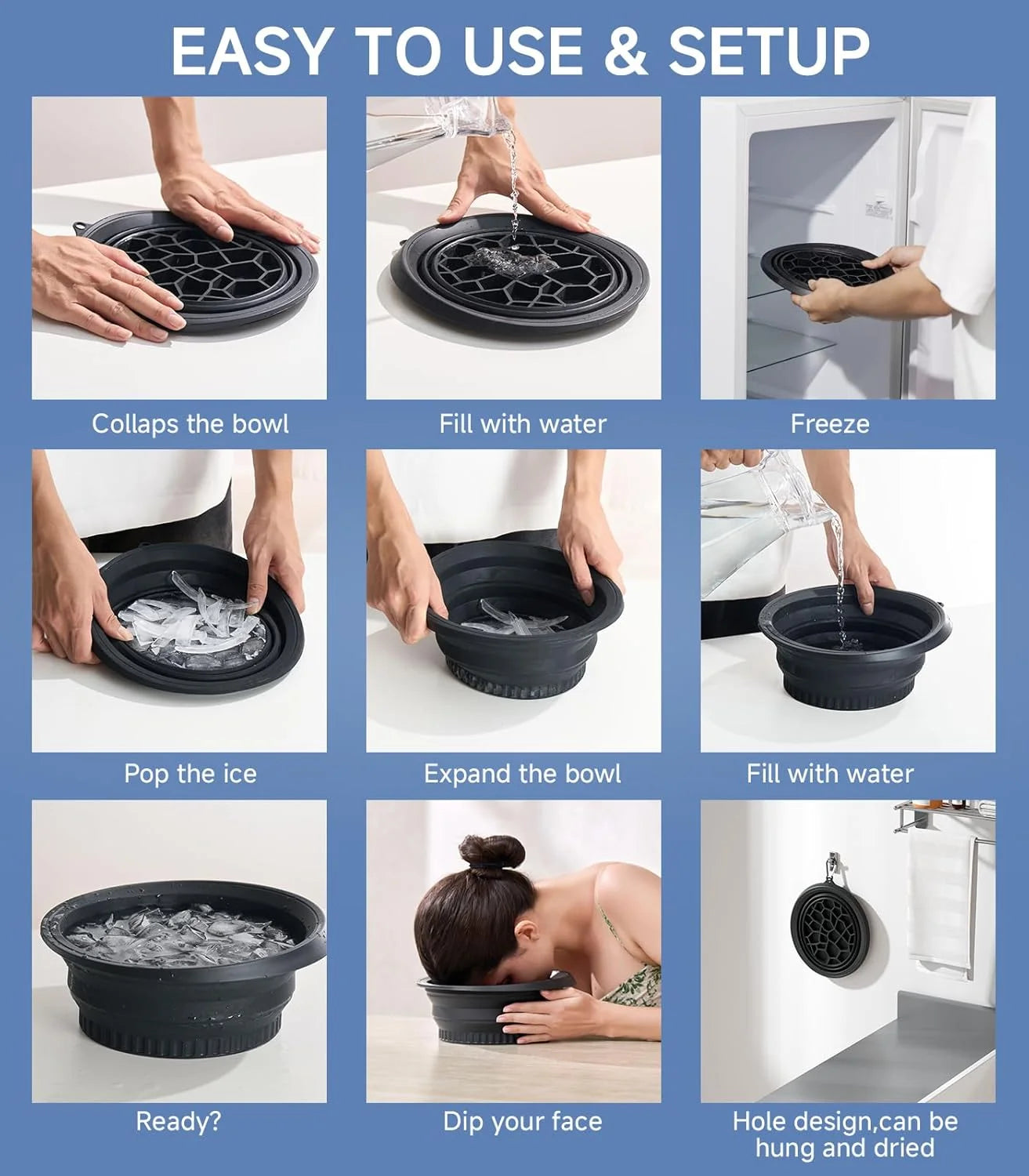 Collapsible Face Ice Bath Bowl