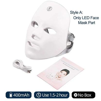 7 Color LED Facial Mask with Neck – Skin Tightening & Anti-Aging